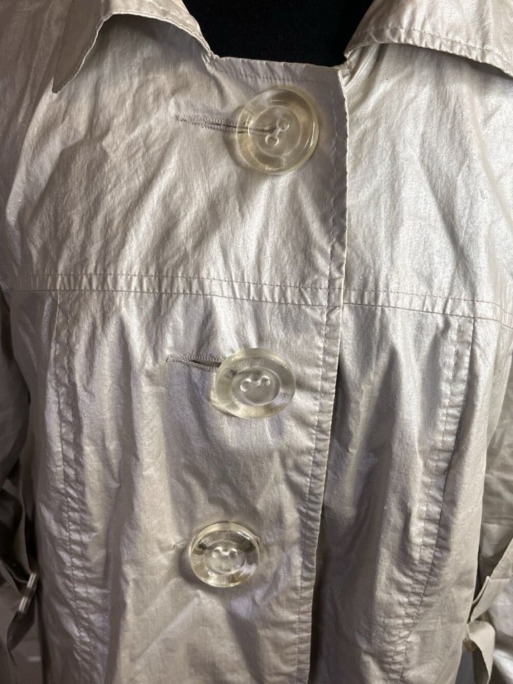 Tribal Brand Silver Metallic Jacket Sz 10 3/4 Roll Balloon Sleeves Rain Coat - Picture 2 of 8